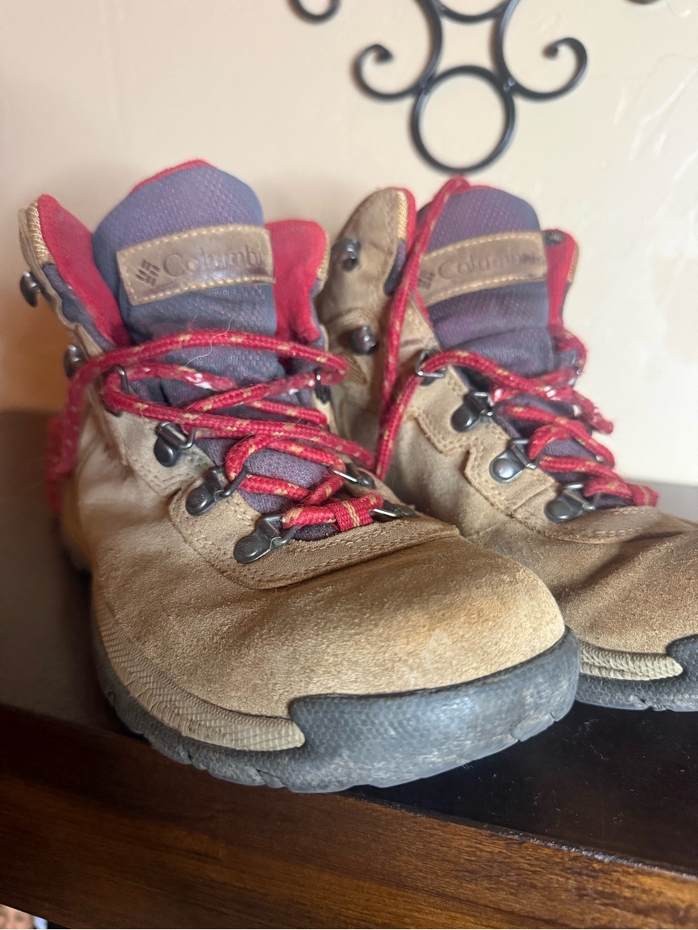 Columbia Women’s Brown Suede Hiking Boots with Red Accents